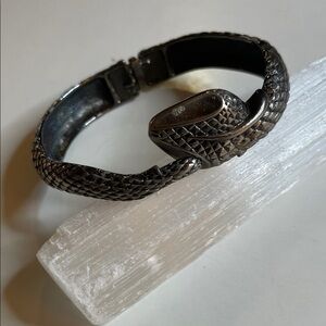 Vintage Snake Cuff Bracelet Hinged Brutalist Serpent  Gunmetal Black